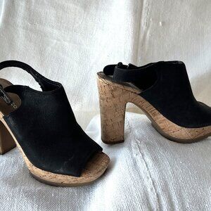 Franco Sarto Gabriel Black Suede Cork Wedge Sandals Women's Size 5